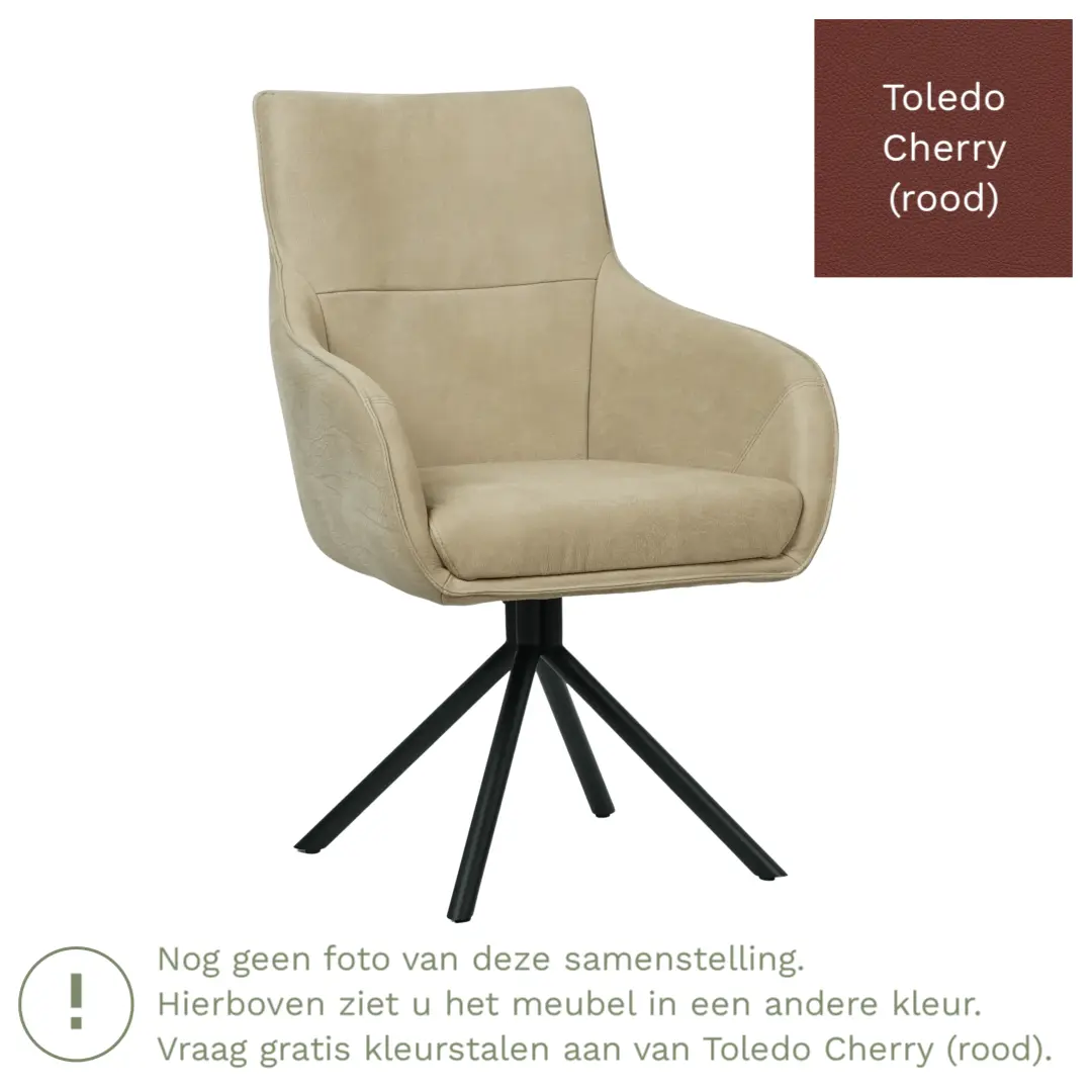afbeelding van Leren draaibare eetkamerstoel Fancy - Toledo Cherry (rood) - Spinpoot staal rond zwart