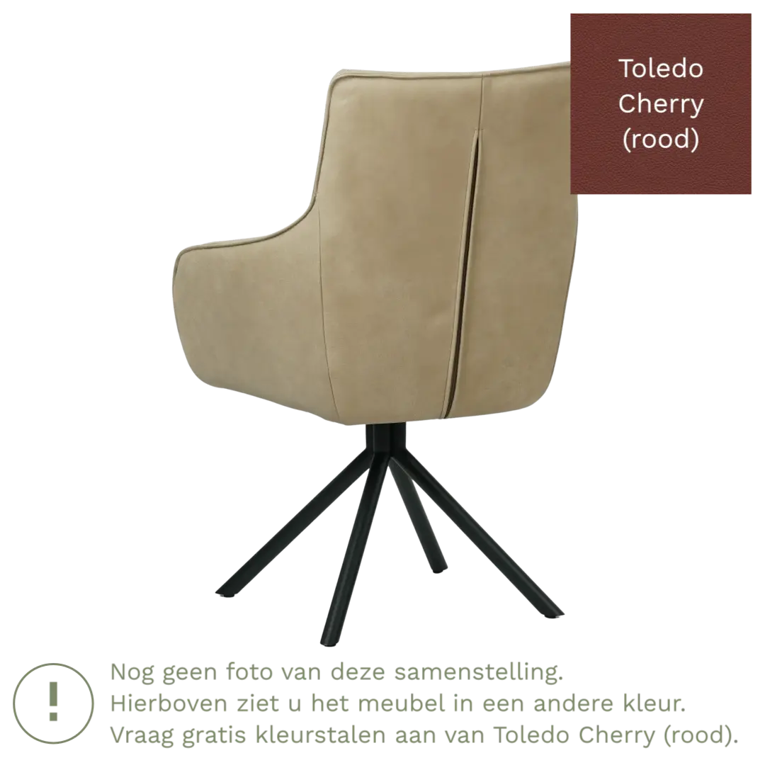 afbeelding van Leren draaibare eetkamerstoel Fancy - Toledo Cherry (rood) - Spinpoot staal rond zwart