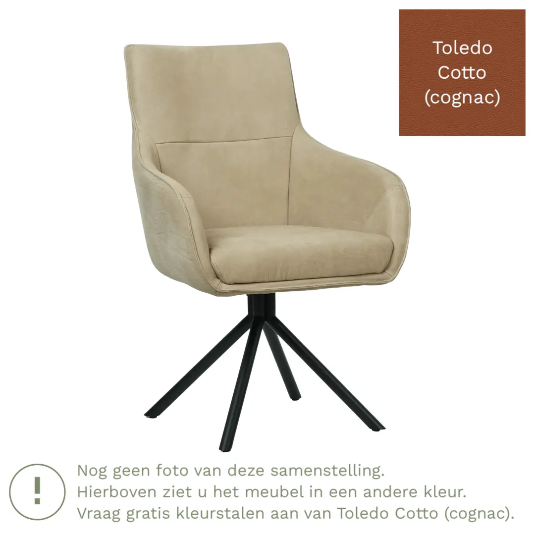 afbeelding van Leren draaibare eetkamerstoel Fancy - Toledo Cotto (cognac) - Spinpoot staal rond zwart