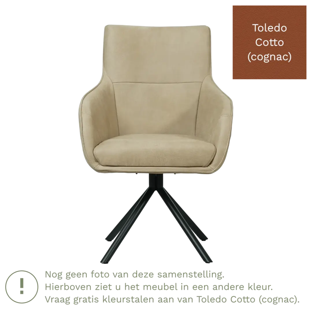 afbeelding van Leren draaibare eetkamerstoel Fancy - Toledo Cotto (cognac) - Spinpoot staal rond zwart