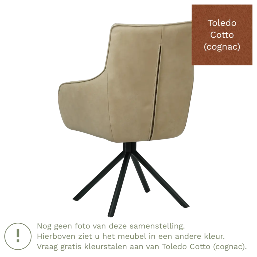 afbeelding van Leren draaibare eetkamerstoel Fancy - Toledo Cotto (cognac) - Spinpoot staal rond zwart