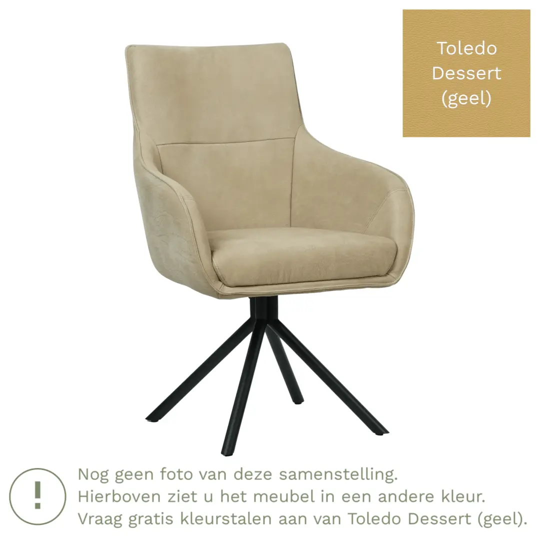 afbeelding van Leren draaibare eetkamerstoel Fancy - Toledo Dessert (geel) - Spinpoot staal rond zwart