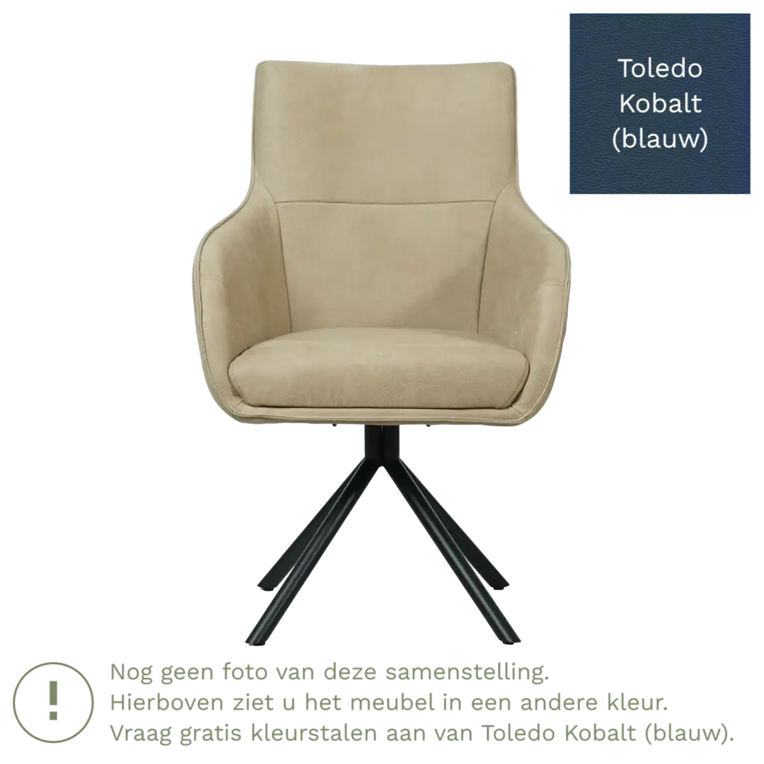 afbeelding van Leren draaibare eetkamerstoel Fancy - Toledo Kobalt (blauw) - Spinpoot staal rond zwart