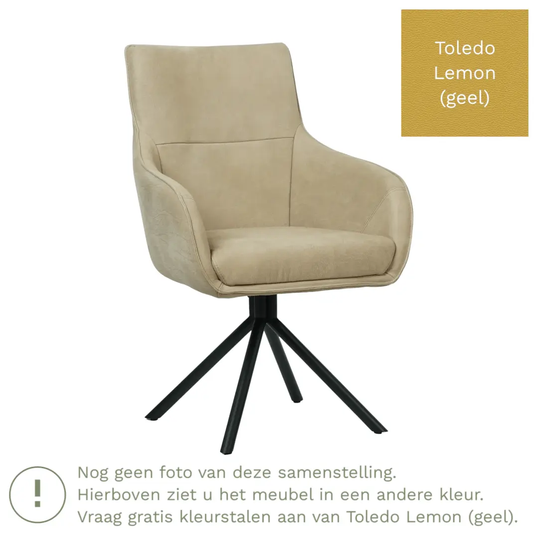 afbeelding van Leren draaibare eetkamerstoel Fancy - Toledo Lemon (geel) - Spinpoot staal rond zwart