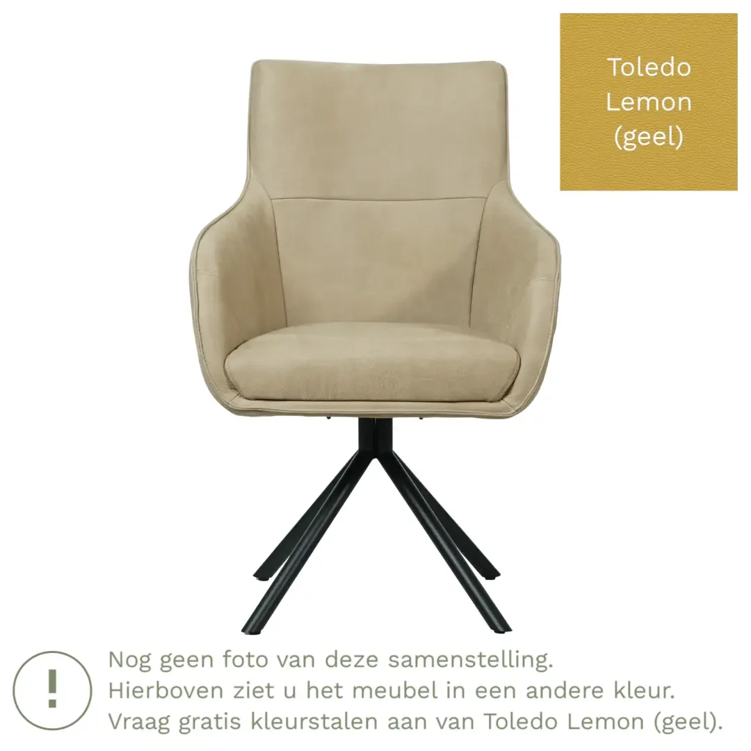 afbeelding van Leren draaibare eetkamerstoel Fancy - Toledo Lemon (geel) - Spinpoot staal rond zwart
