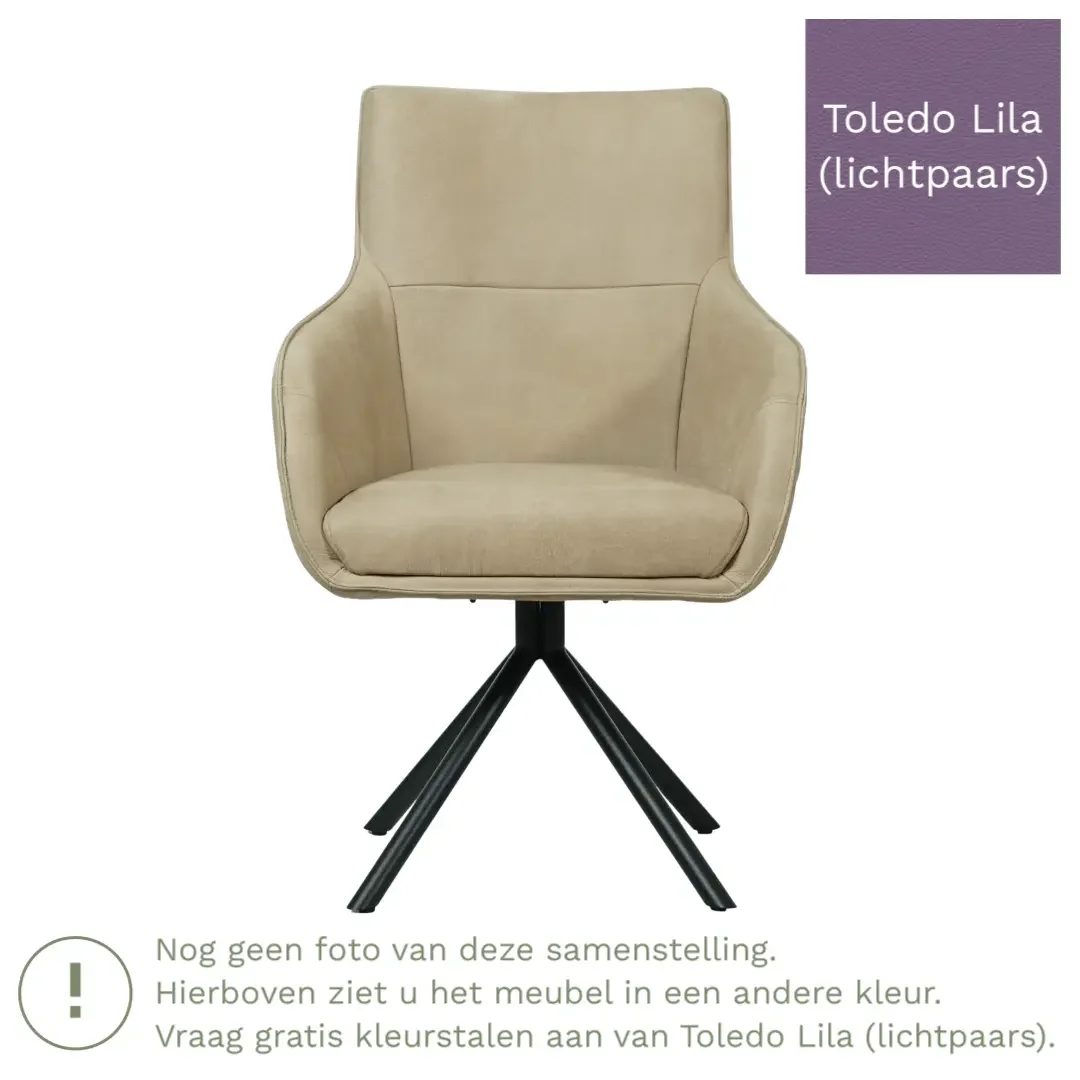 afbeelding van Leren draaibare eetkamerstoel Fancy - Toledo Lila (lichtpaars) - Spinpoot staal rond zwart