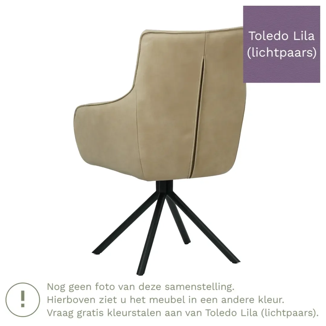 afbeelding van Leren draaibare eetkamerstoel Fancy - Toledo Lila (lichtpaars) - Spinpoot staal rond zwart