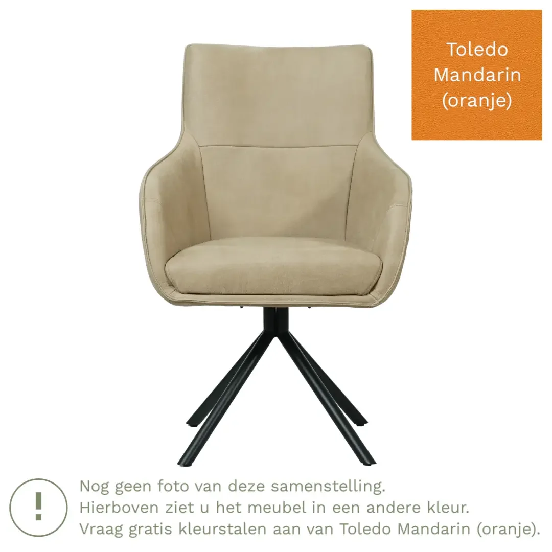 afbeelding van Leren draaibare eetkamerstoel Fancy - Toledo Mandarin (oranje) - Spinpoot staal rond zwart