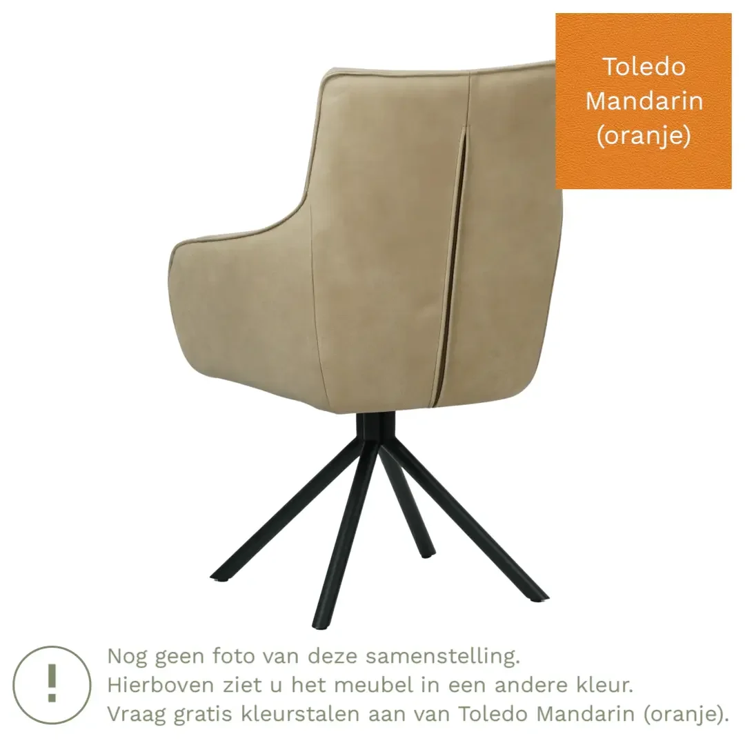 afbeelding van Leren draaibare eetkamerstoel Fancy - Toledo Mandarin (oranje) - Spinpoot staal rond zwart