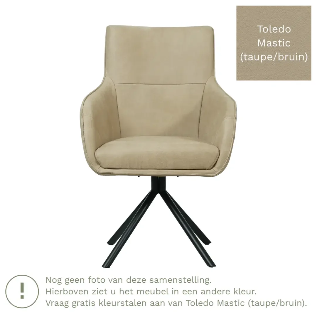 afbeelding van Leren draaibare eetkamerstoel Fancy - Toledo Mastic (taupe/bruin) - Spinpoot staal rond zwart