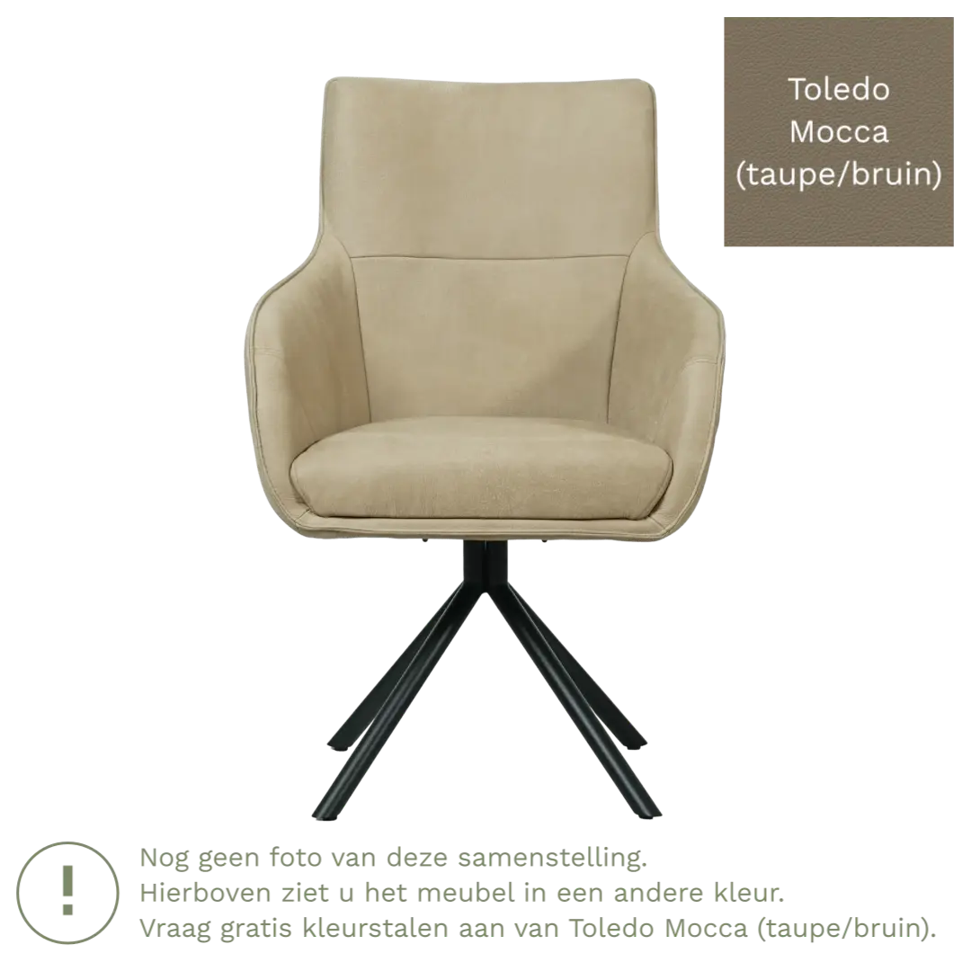 afbeelding van Leren draaibare eetkamerstoel Fancy - Toledo Mocca (taupe/bruin) - Spinpoot staal rond zwart
