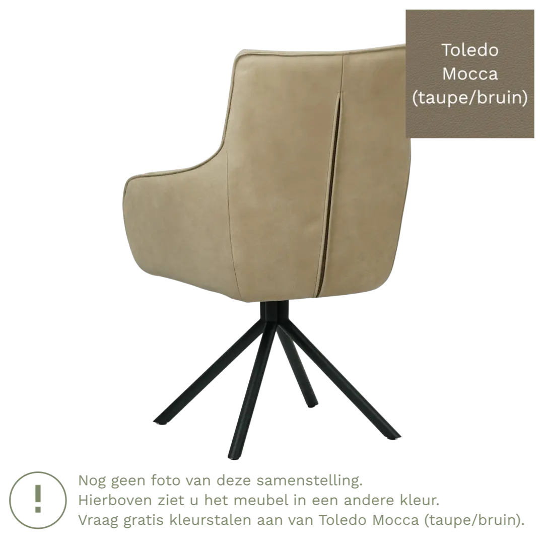 afbeelding van Leren draaibare eetkamerstoel Fancy - Toledo Mocca (taupe/bruin) - Spinpoot staal rond zwart