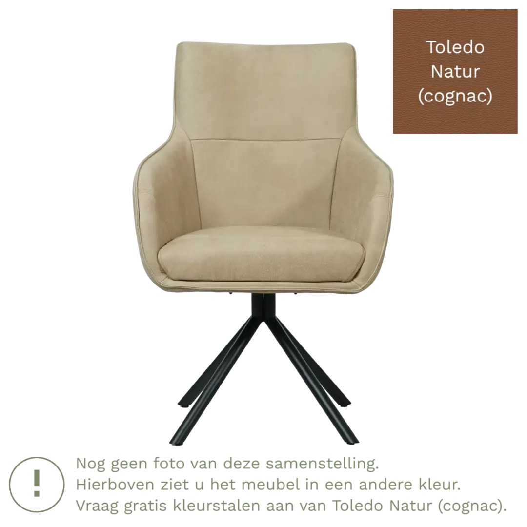 afbeelding van Leren draaibare eetkamerstoel Fancy - Toledo Natur (cognac) - Spinpoot staal rond zwart