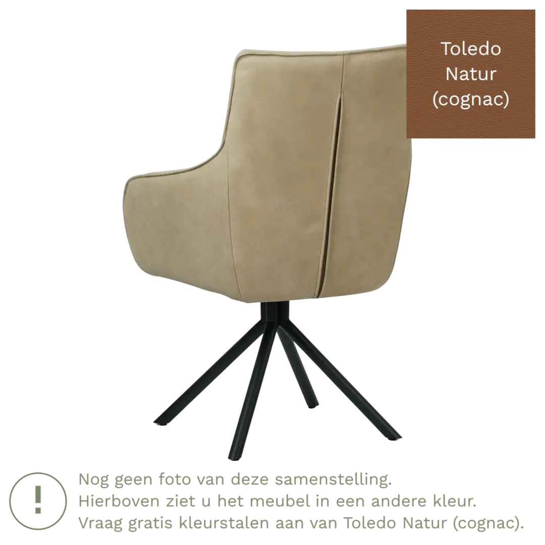 afbeelding van Leren draaibare eetkamerstoel Fancy - Toledo Natur (cognac) - Spinpoot staal rond zwart