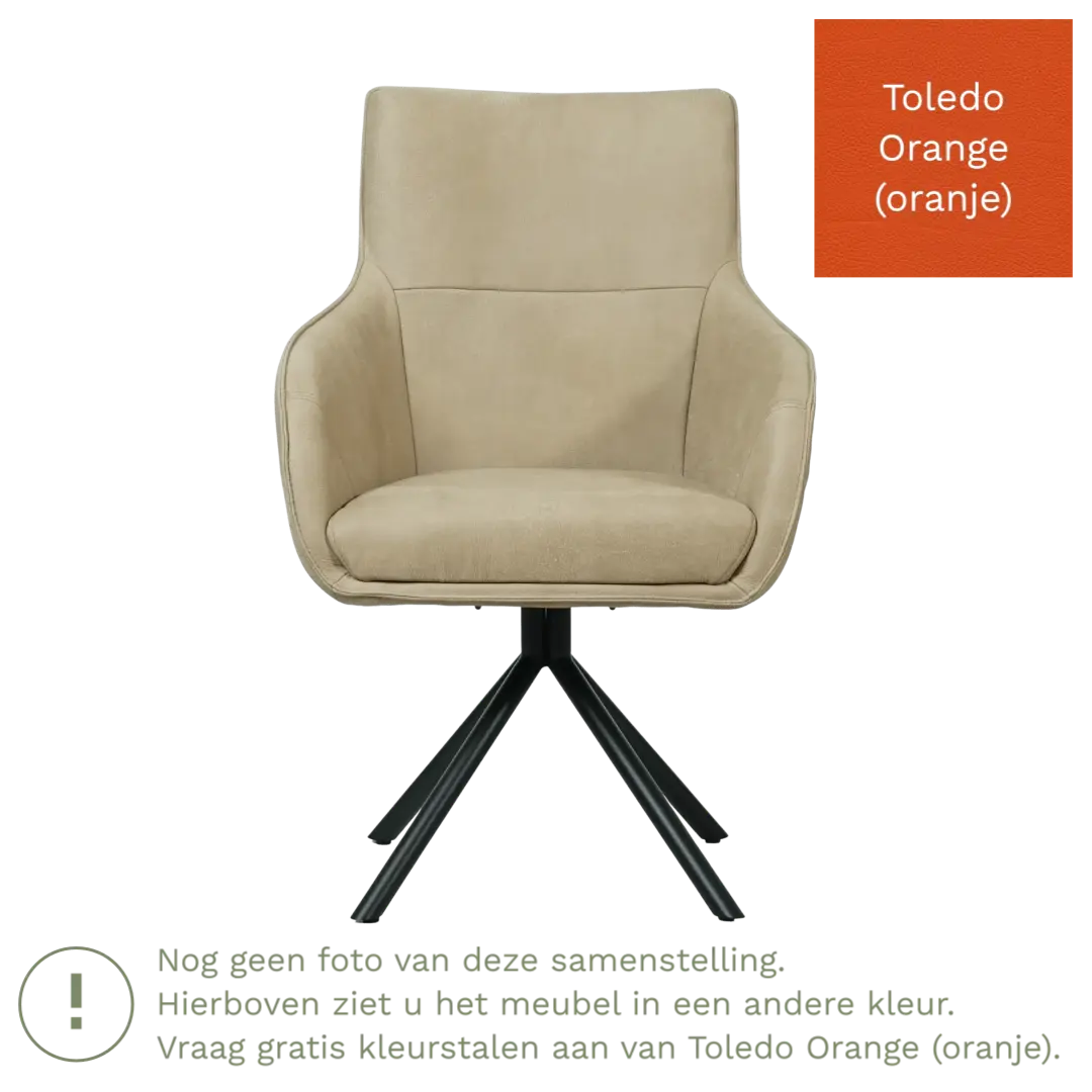 afbeelding van Leren draaibare eetkamerstoel Fancy - Toledo Orange (oranje) - Spinpoot staal rond zwart
