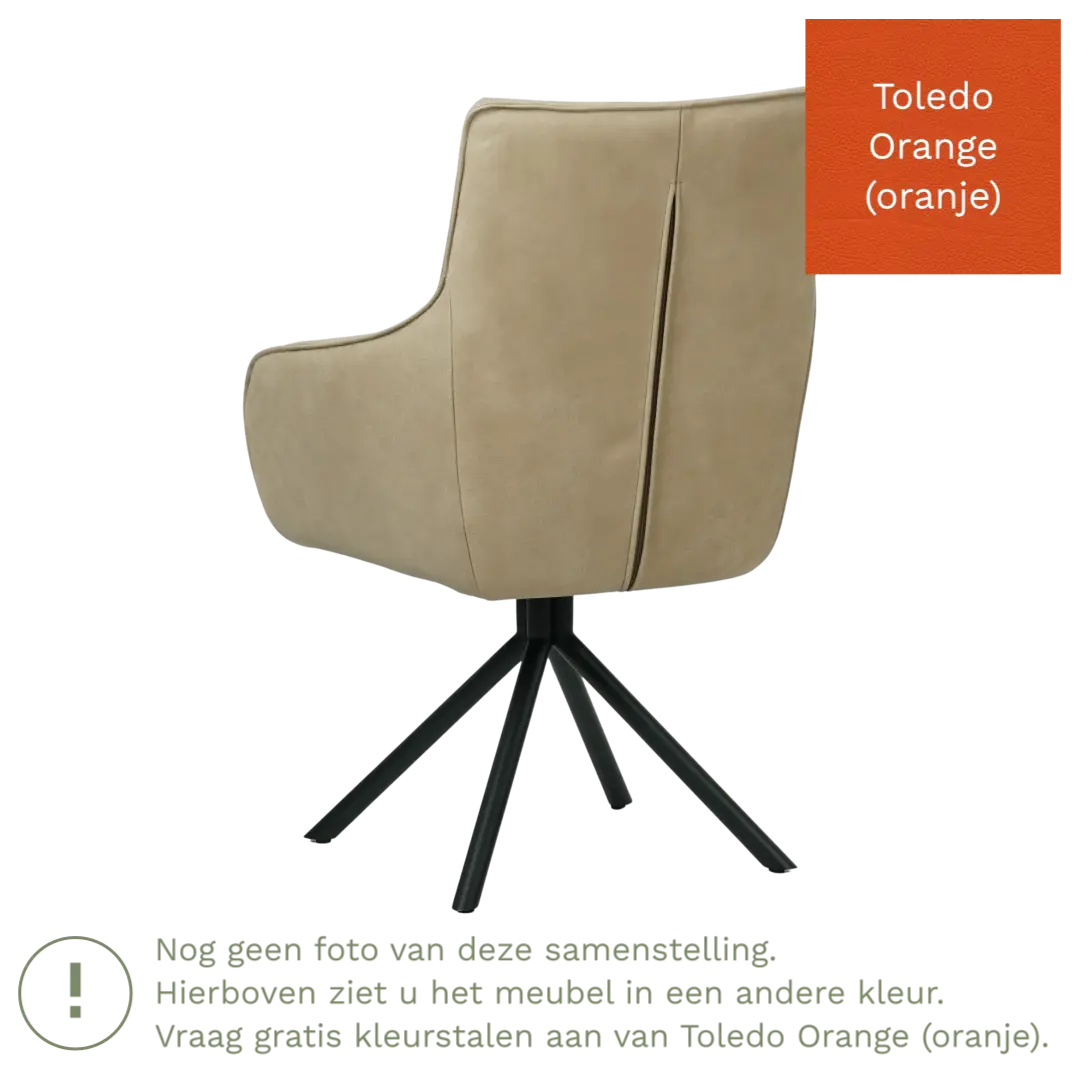 afbeelding van Leren draaibare eetkamerstoel Fancy - Toledo Orange (oranje) - Spinpoot staal rond zwart