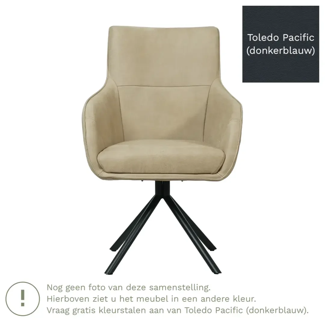 afbeelding van Leren draaibare eetkamerstoel Fancy - Toledo Pacific (donkerblauw) - Spinpoot staal rond zwart