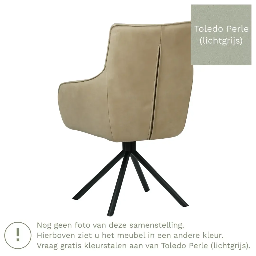 afbeelding van Leren draaibare eetkamerstoel Fancy - Toledo Perle (lichtgrijs) - Spinpoot staal rond zwart