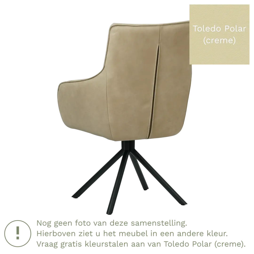 afbeelding van Leren draaibare eetkamerstoel Fancy - Toledo Polar (crème) - Spinpoot staal rond zwart