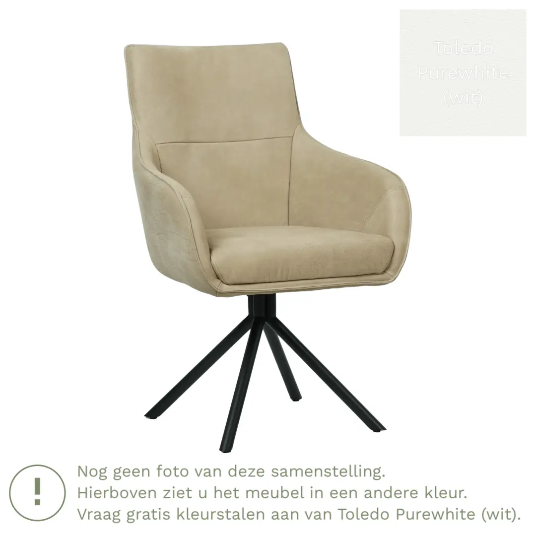 afbeelding van Leren draaibare eetkamerstoel Fancy - Toledo Purewhite (wit) - Spinpoot staal rond zwart