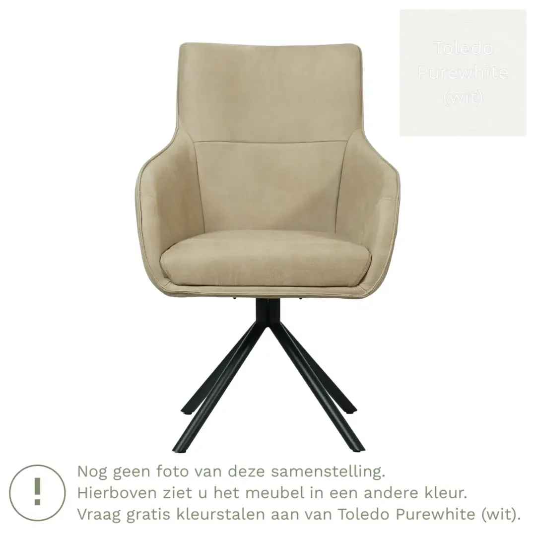 afbeelding van Leren draaibare eetkamerstoel Fancy - Toledo Purewhite (wit) - Spinpoot staal rond zwart