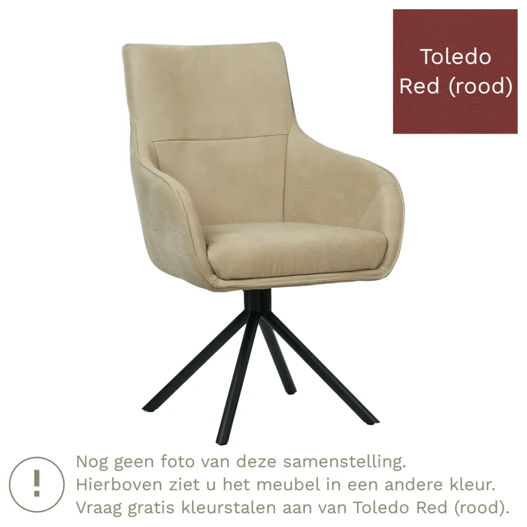 afbeelding van Leren draaibare eetkamerstoel Fancy - Toledo Red (rood) - Spinpoot staal rond zwart