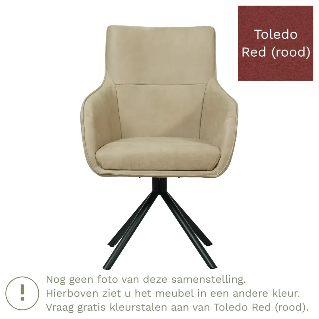 afbeelding van Leren draaibare eetkamerstoel Fancy - Toledo Red (rood) - Spinpoot staal rond zwart