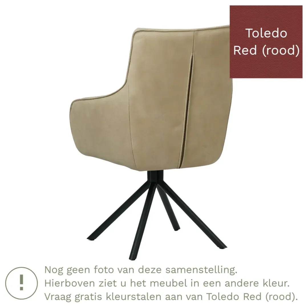 afbeelding van Leren draaibare eetkamerstoel Fancy - Toledo Red (rood) - Spinpoot staal rond zwart