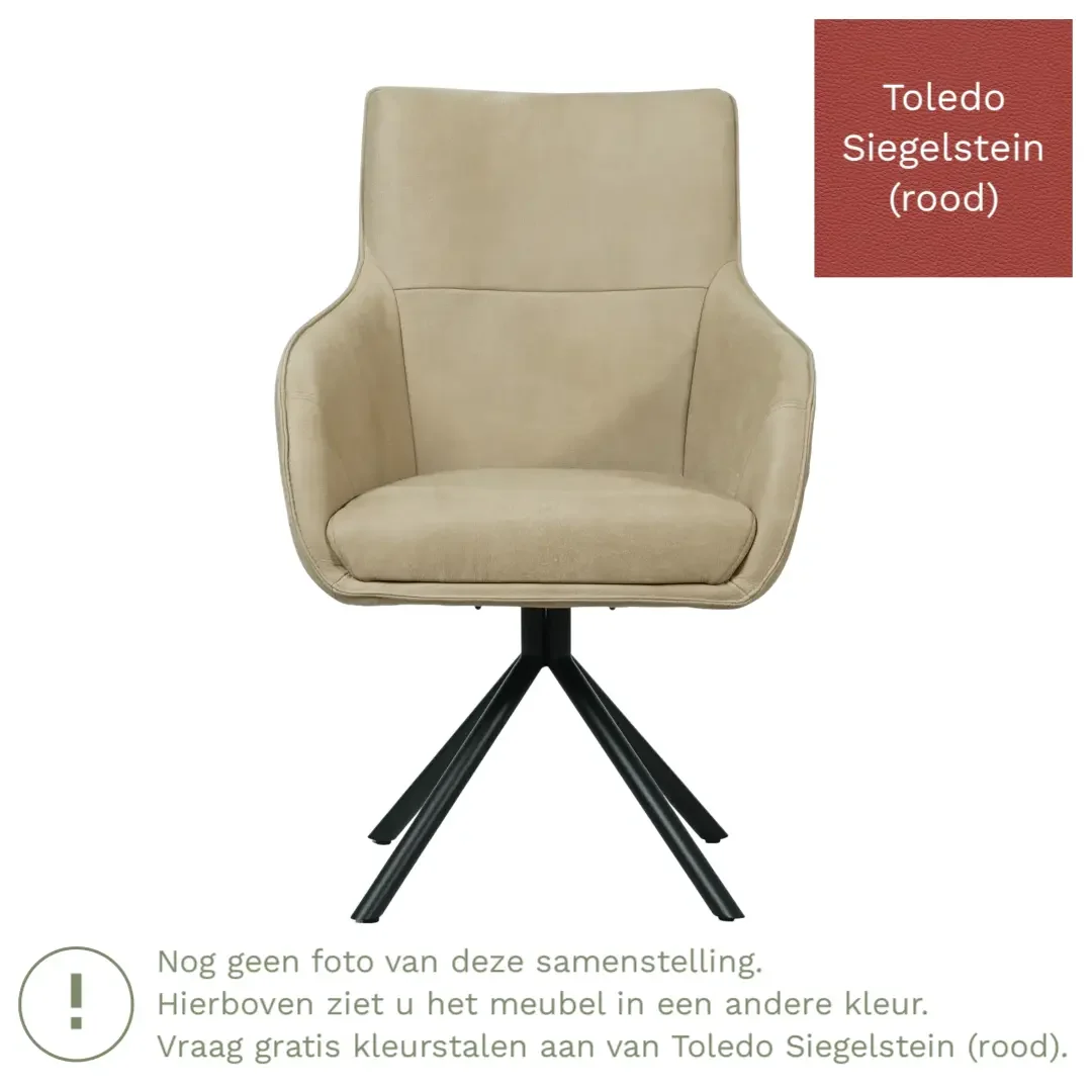 afbeelding van Leren draaibare eetkamerstoel Fancy - Toledo Siegelstein (rood) - Spinpoot staal rond zwart