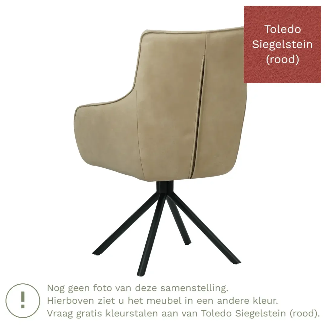 afbeelding van Leren draaibare eetkamerstoel Fancy - Toledo Siegelstein (rood) - Spinpoot staal rond zwart