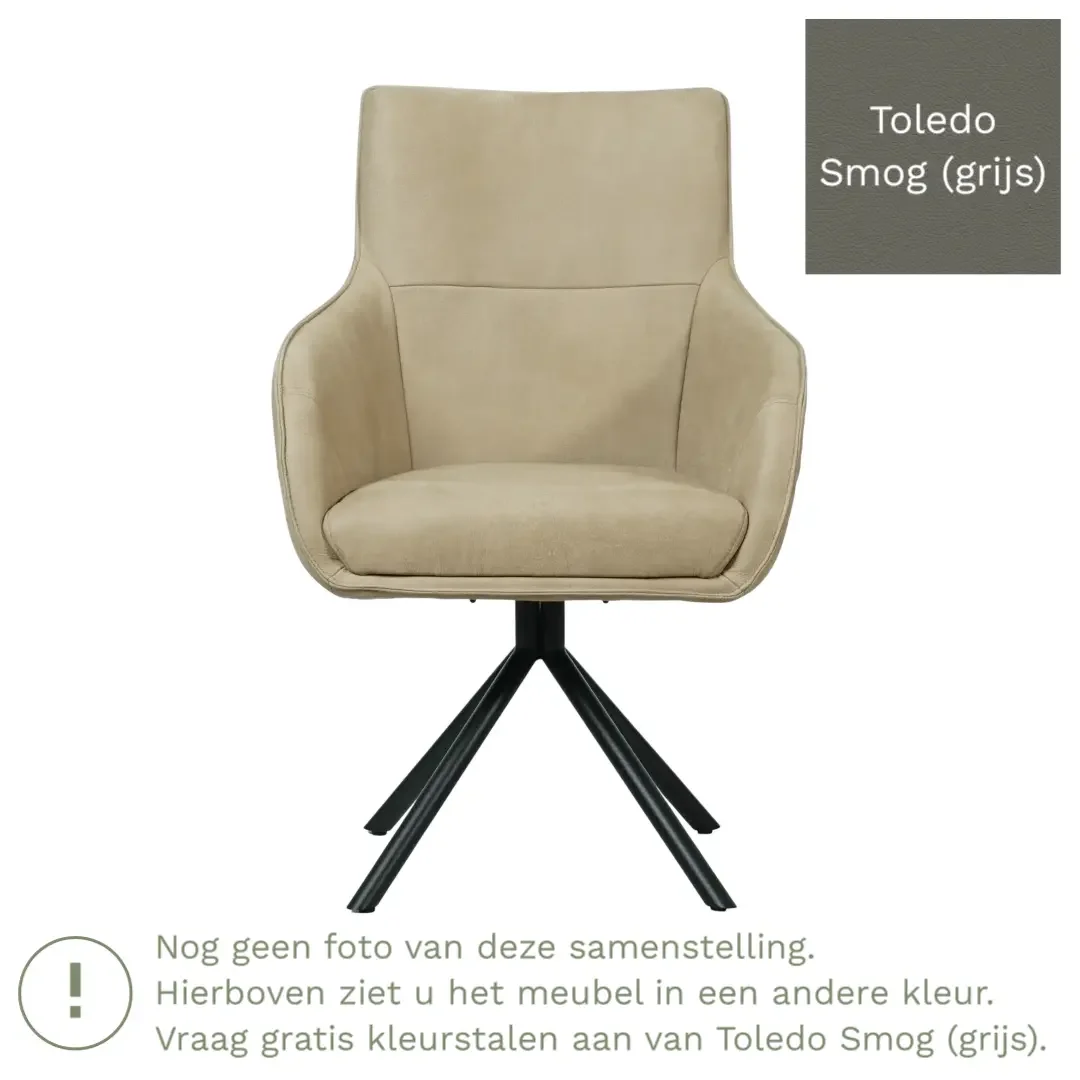 afbeelding van Leren draaibare eetkamerstoel Fancy - Toledo Smog (grijs) - Spinpoot staal rond zwart