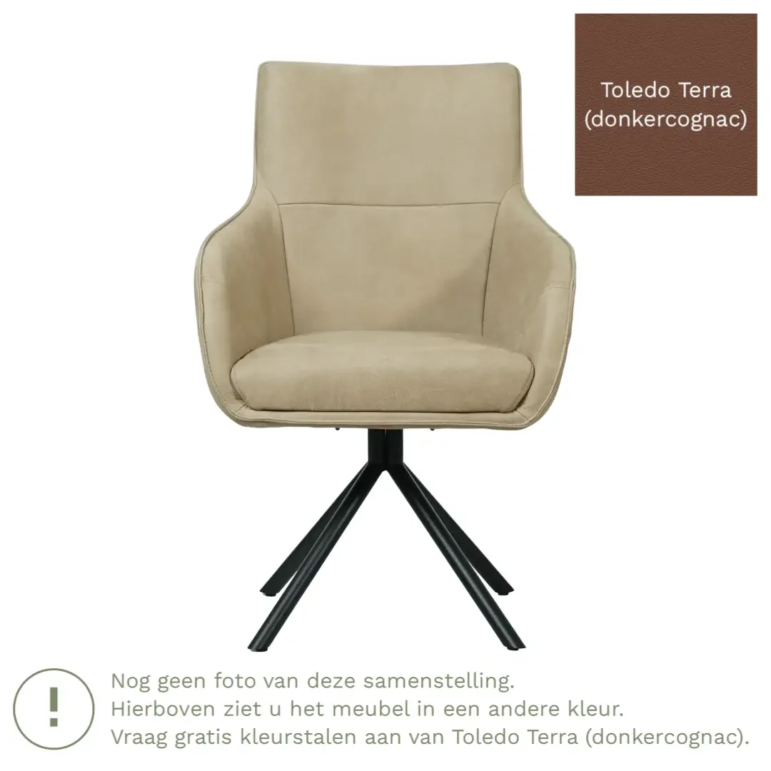 afbeelding van Leren draaibare eetkamerstoel Fancy - Toledo Terra (donkercognac) - Spinpoot staal rond zwart