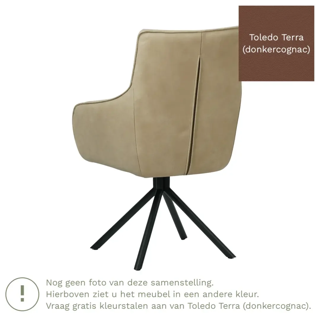 afbeelding van Leren draaibare eetkamerstoel Fancy - Toledo Terra (donkercognac) - Spinpoot staal rond zwart
