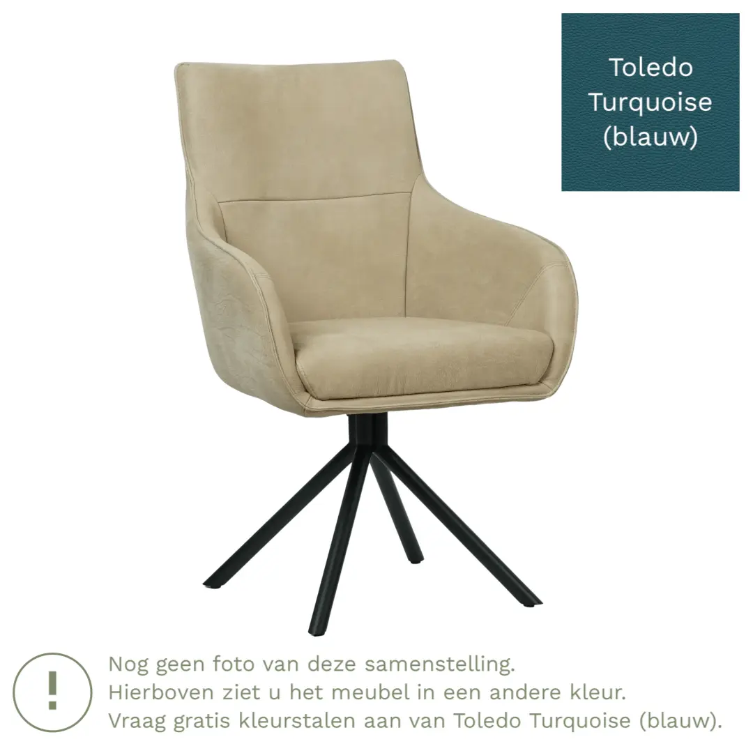 afbeelding van Leren draaibare eetkamerstoel Fancy - Toledo Turquoise (blauw) - Spinpoot staal rond zwart