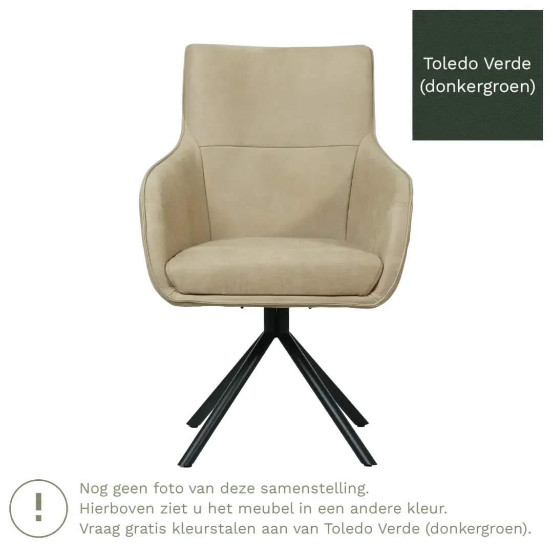 afbeelding van Leren draaibare eetkamerstoel Fancy - Toledo Verde (donkergroen) - Spinpoot staal rond zwart