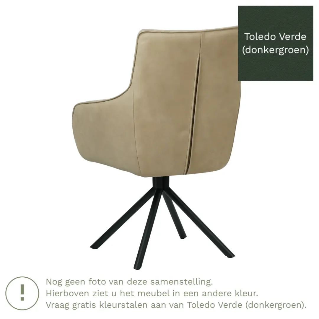 afbeelding van Leren draaibare eetkamerstoel Fancy - Toledo Verde (donkergroen) - Spinpoot staal rond zwart