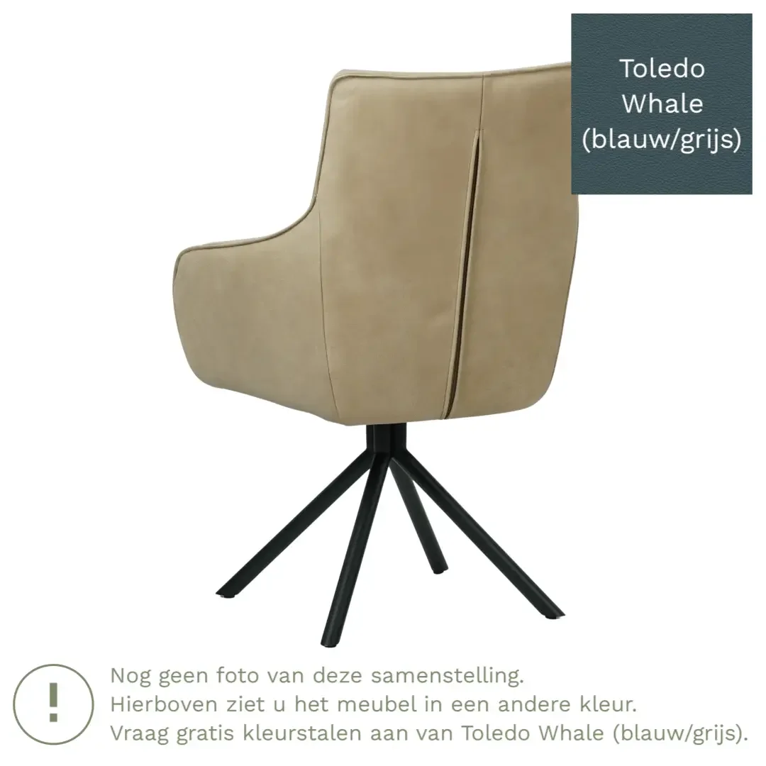 afbeelding van Leren draaibare eetkamerstoel Fancy - Toledo Whale (blauw/grijs) - Spinpoot staal rond zwart