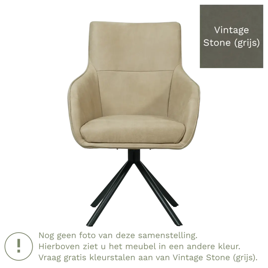 afbeelding van Leren draaibare eetkamerstoel Fancy - Vintage Stone (grijs) - Spinpoot staal rond zwart