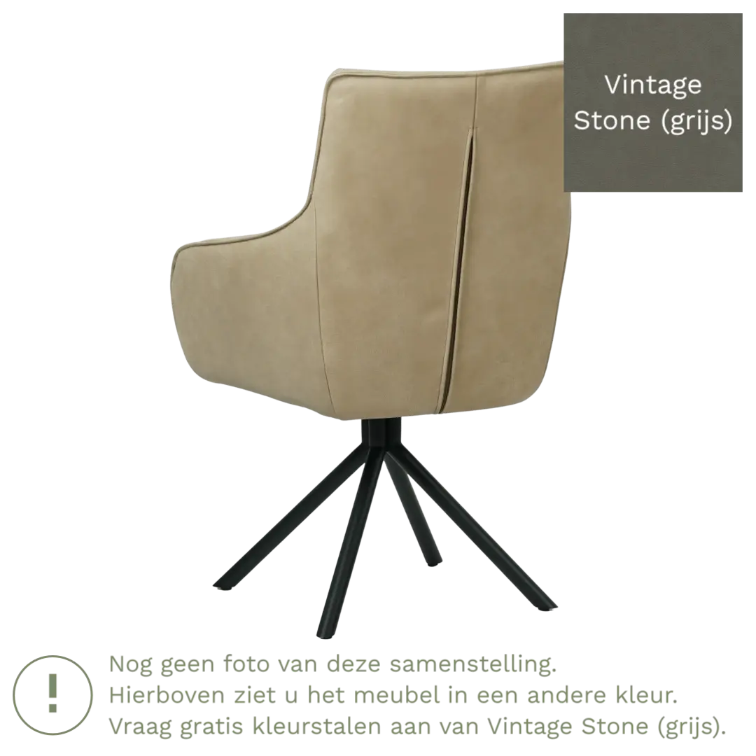afbeelding van Leren draaibare eetkamerstoel Fancy - Vintage Stone (grijs) - Spinpoot staal rond zwart