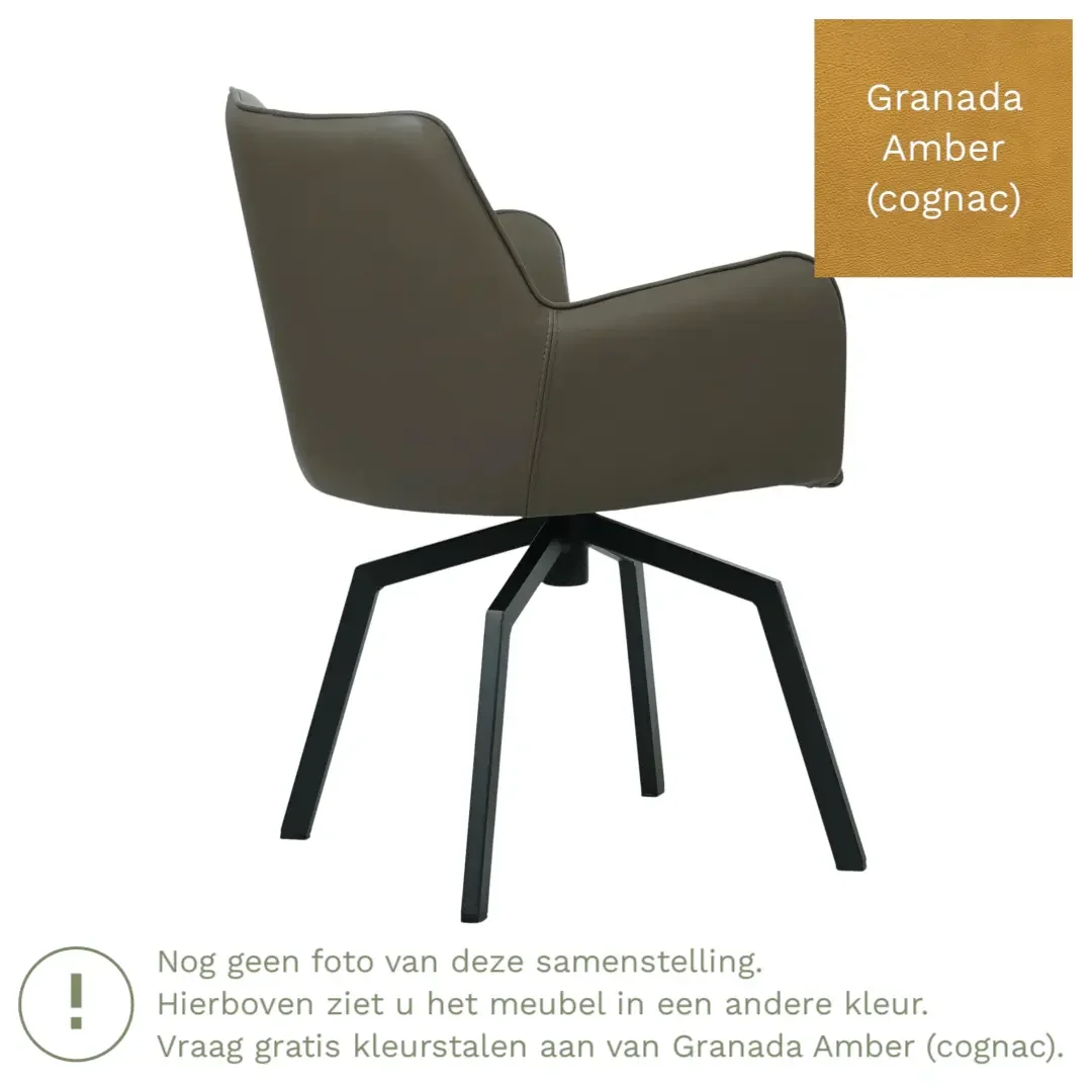 afbeelding van Leren draaibare eetkamerstoel Jazz - Granada Amber (cognac) - Spinpoot staal vierkant zwart