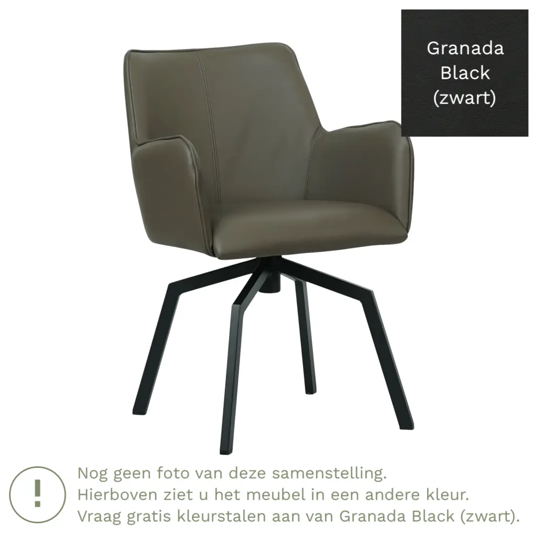 afbeelding van Leren draaibare eetkamerstoel Jazz - Granada Black (zwart) - Spinpoot staal vierkant zwart