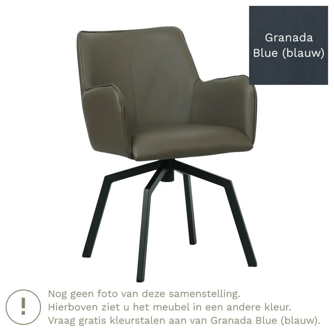 afbeelding van Leren draaibare eetkamerstoel Jazz - Granada Blue (blauw) - Spinpoot staal vierkant zwart