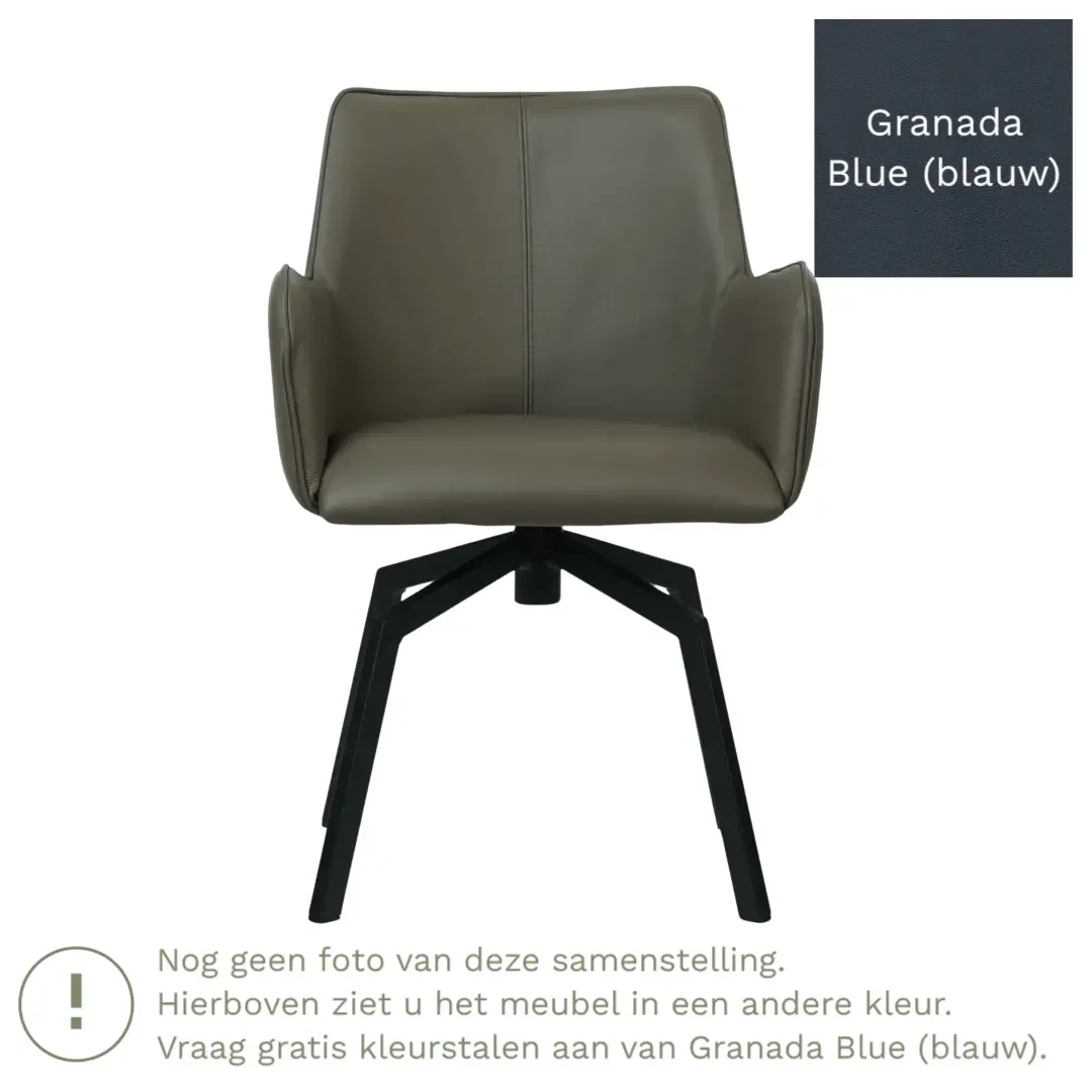 afbeelding van Leren draaibare eetkamerstoel Jazz - Granada Blue (blauw) - Spinpoot staal vierkant zwart