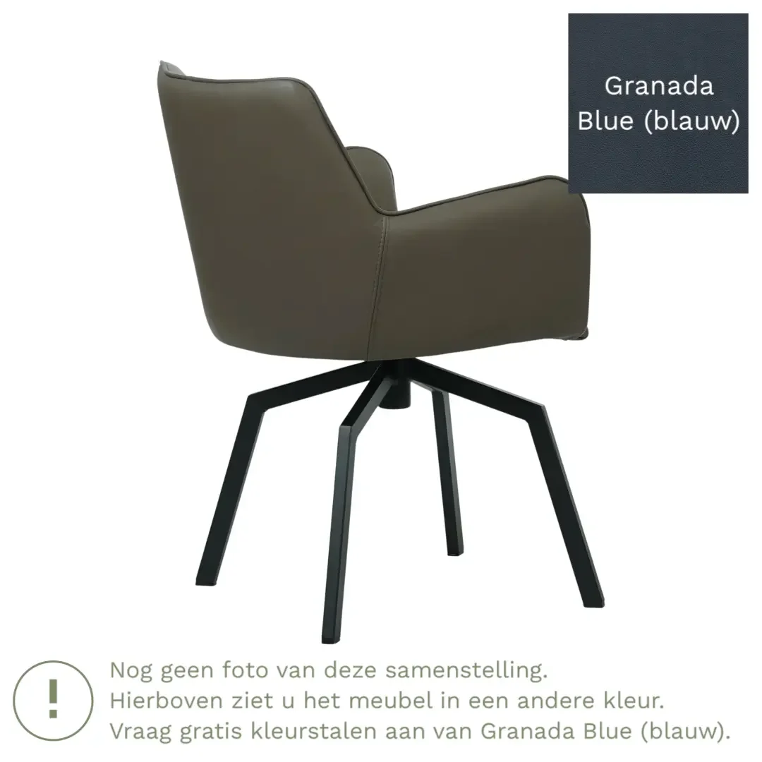 afbeelding van Leren draaibare eetkamerstoel Jazz - Granada Blue (blauw) - Spinpoot staal vierkant zwart