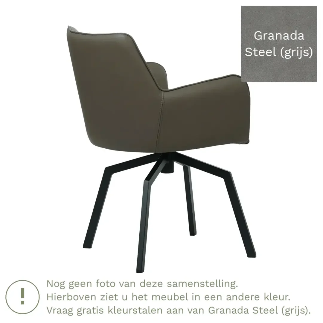 afbeelding van Leren draaibare eetkamerstoel Jazz - Granada Steel (grijs) - Spinpoot staal vierkant zwart