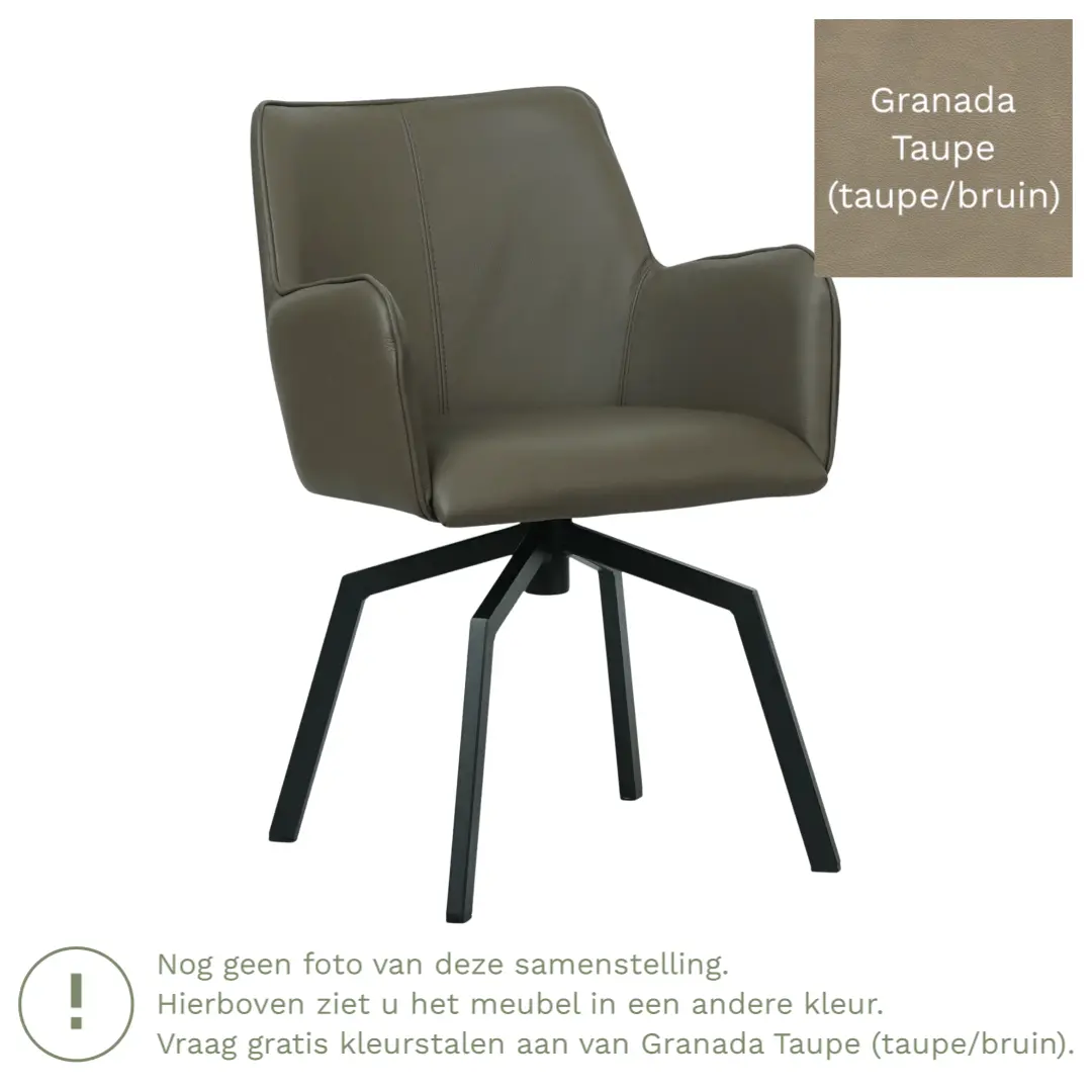 afbeelding van Leren draaibare eetkamerstoel Jazz - Granada Taupe (taupe/bruin) - Spinpoot staal vierkant zwart