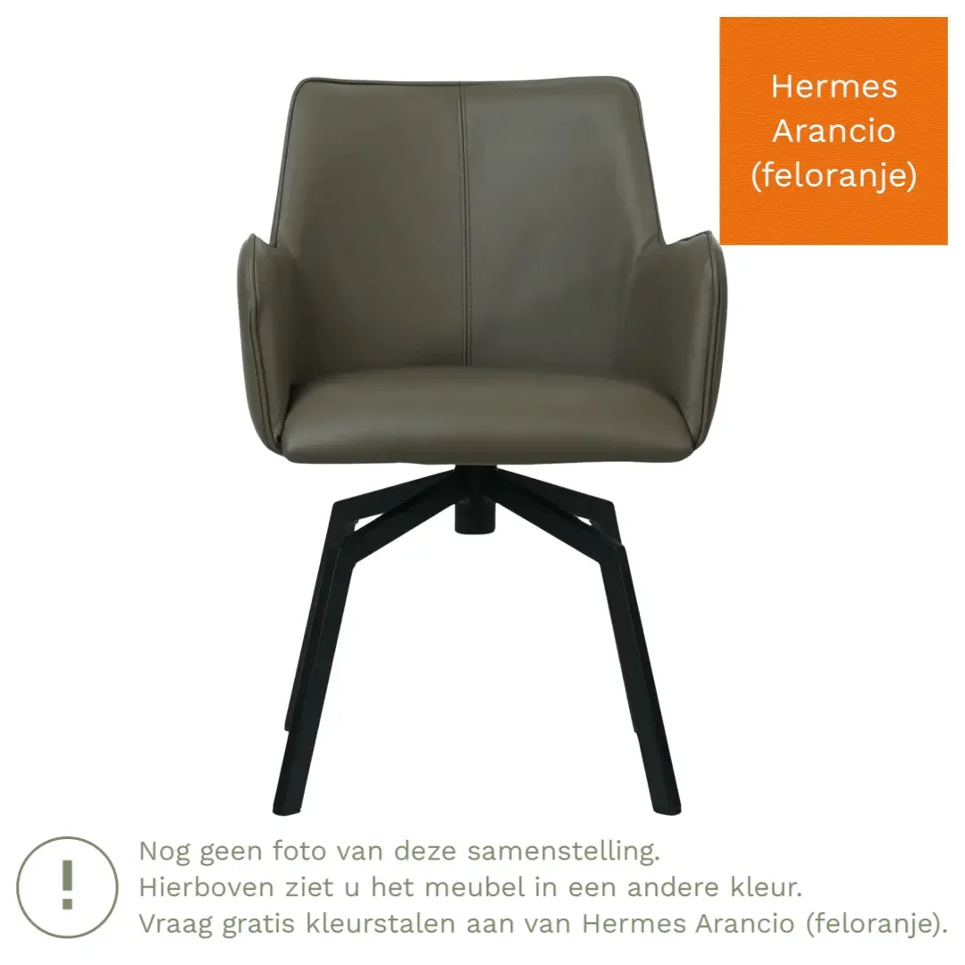 afbeelding van Leren draaibare eetkamerstoel Jazz - Hermes Arancio (feloranje) - Spinpoot staal vierkant zwart