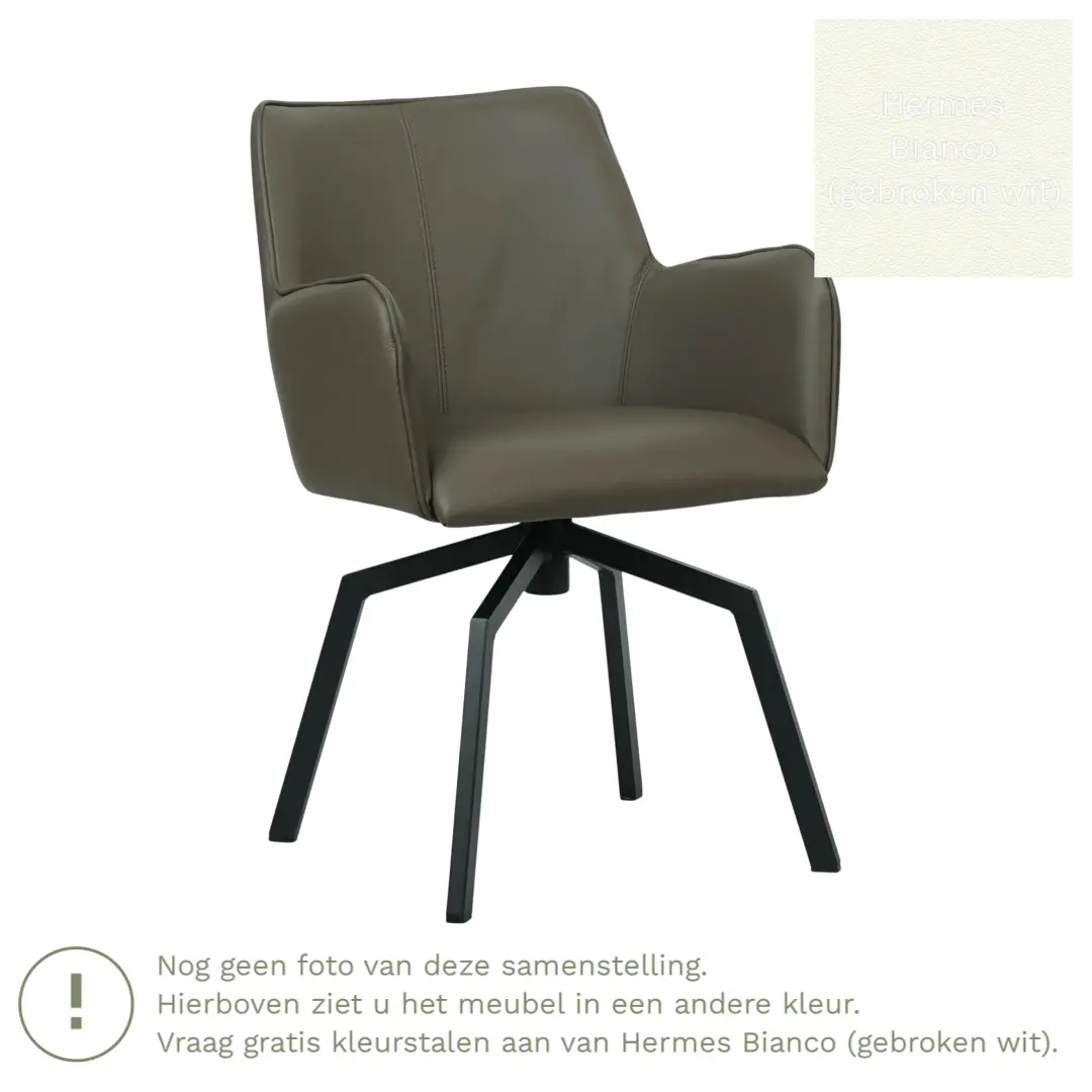 afbeelding van Leren draaibare eetkamerstoel Jazz - Hermes Bianco (gebroken wit) - Spinpoot staal vierkant zwart