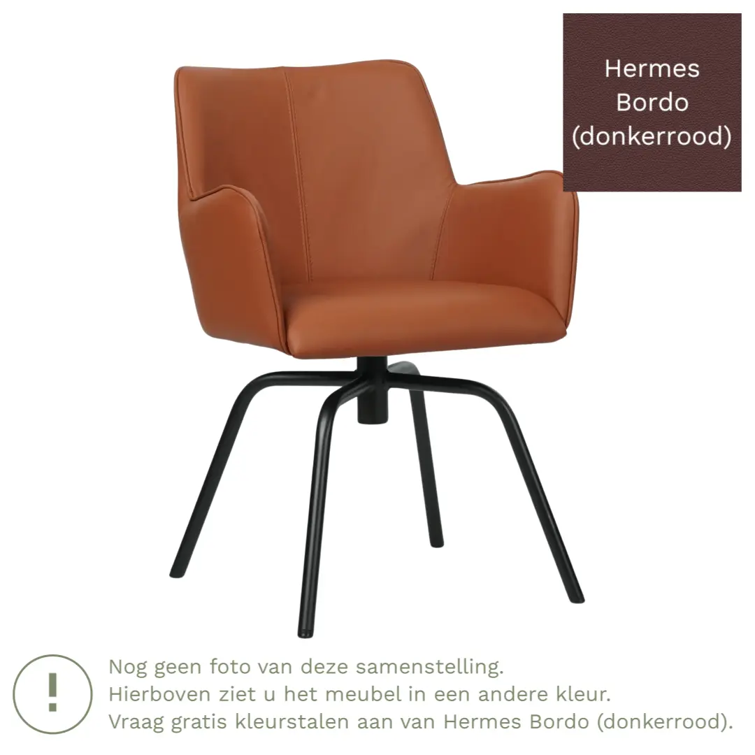 afbeelding van Leren draaibare eetkamerstoel Jazz - Hermes Bordo (donkerrood) - Spinpoot staal rond zwart