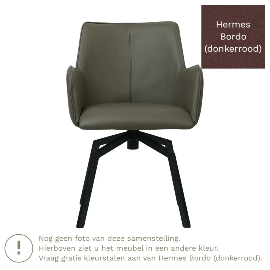 afbeelding van Leren draaibare eetkamerstoel Jazz - Hermes Bordo (donkerrood) - Spinpoot staal vierkant zwart